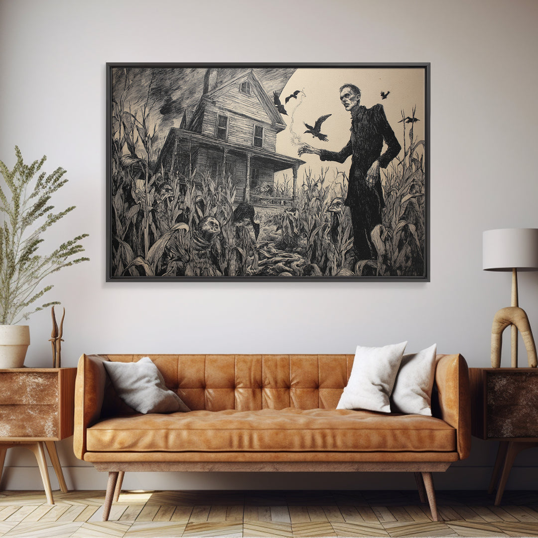 The Possessed Farmhouse, Expressionist Nightmare Art, Landscape Wall Art, Macabre Wall Art, Framed Canvas Print, Halloween Wall Art