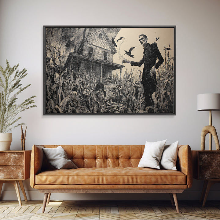 The Possessed Farmhouse, Expressionist Nightmare Art, Landscape Wall Art, Macabre Wall Art, Framed Canvas Print, Halloween Wall Art