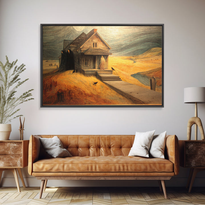 The Possessed Farmhouse, Expressionist Gothic Art, Landscape Wall Art, Dark Fantasy Wall Art, Canvas Print, Halloween Wall Art