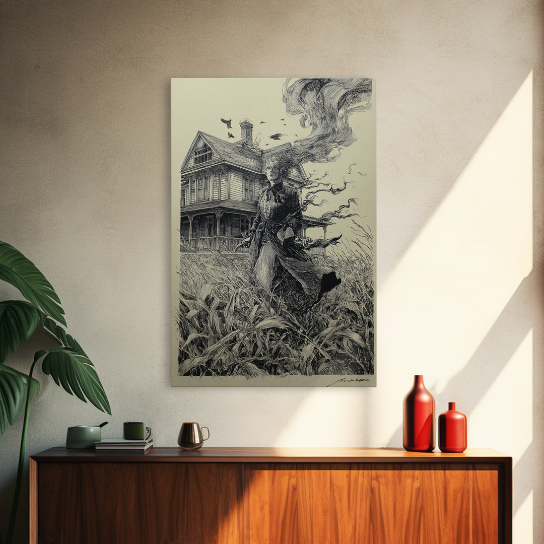 The Possessed Farmhouse, Victorian Macabre Art, Vertical Wall Art, Dark Fantasy Wall Art, Canvas Print, Halloween Wall Art
