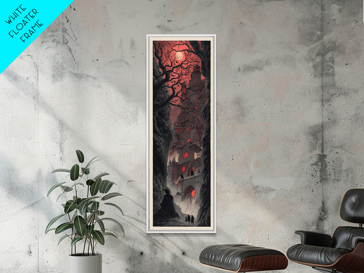 The Vampire Castle, Gothic Engraving Art, Tall Narrow Wall Art, Dark Halloween Decor, Canvas Print, Halloween Wall Art