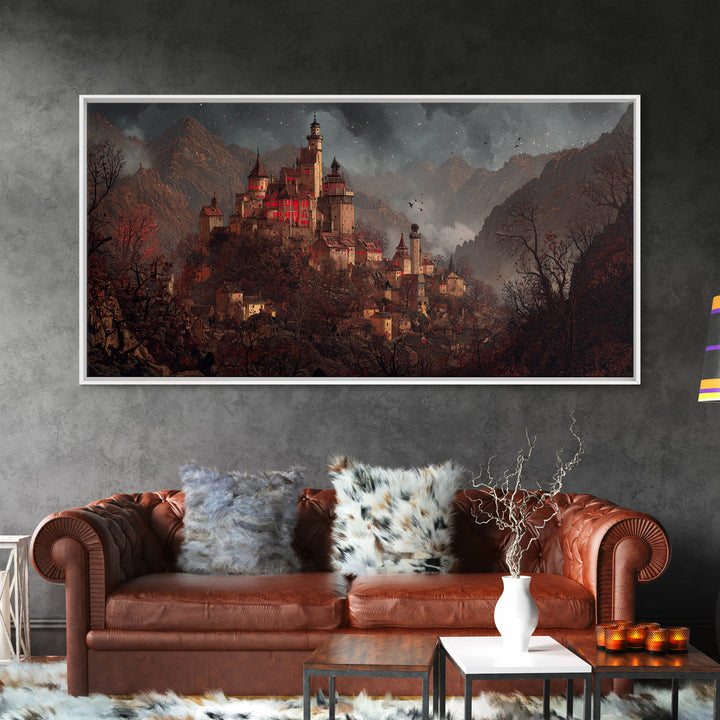 The Vampire Castle, Northern Renaissance Horror, Wide Panoramic Art, Gothic Horror Wall Art, Canvas Print, Halloween Wall Art