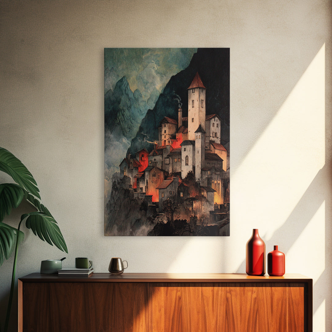 The Vampire Castle, Danse Macabre Art, Vertical Wall Art, Gothic Horror Wall Art, Framed Canvas Print, Halloween Decor