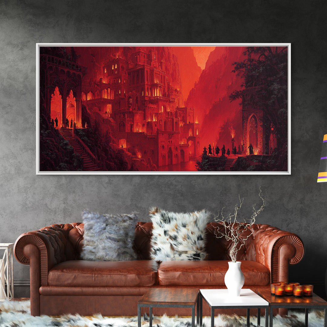 The Vampire Castle, Apocalyptic Romantic Art, Wide Panoramic Art, Dark Halloween Decor, Canvas Print, Halloween Wall Art, Horror Wall Art