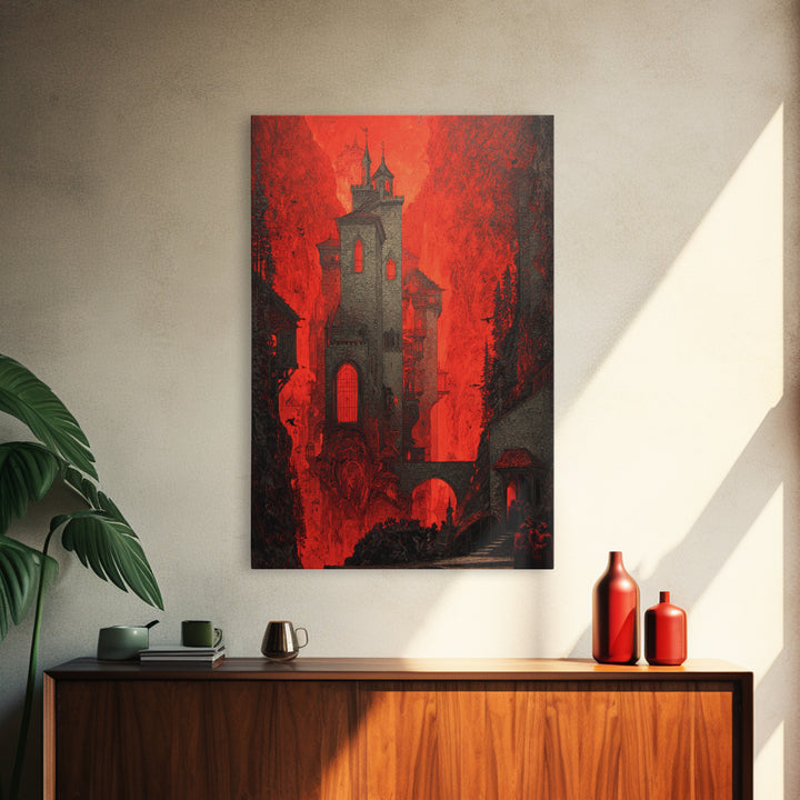 The Vampire Castle, Dark Symbolist Art, Vertical Wall Art, Dark Halloween Decor, Canvas Print, Halloween Wall Art, Horror Wall Art