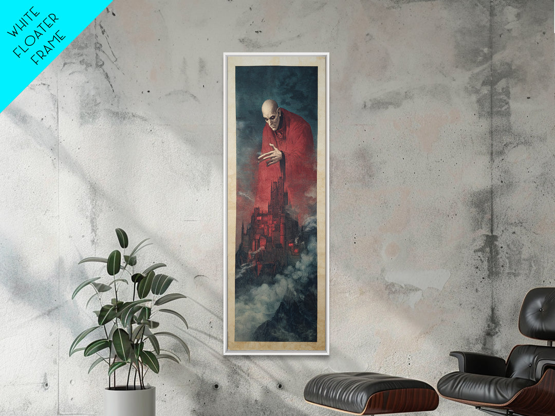 The Vampire Castle, Symbolist Etching Art, Tall Narrow Wall Art, Gothic Horror Wall Art, Framed Canvas Print, Halloween Wall Art