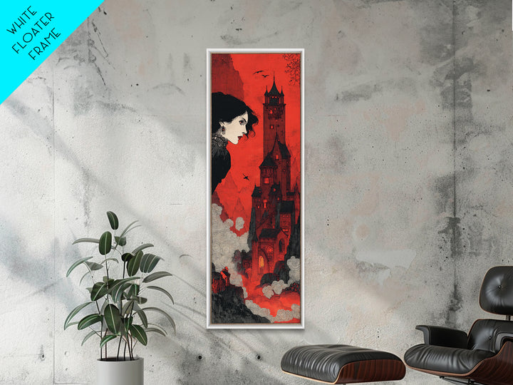 The Vampire Castle, Decadent Line Art, Tall Narrow Wall Art, Gothic Horror Wall Art, Framed Canvas Print, Halloween Wall Art