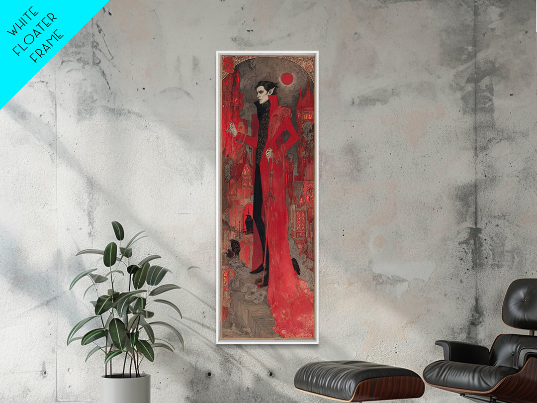 The Vampire Castle, Stained Glass Gothic Art, Tall Narrow Wall Art, Dark Halloween Decor, Canvas Print, Halloween Wall Art