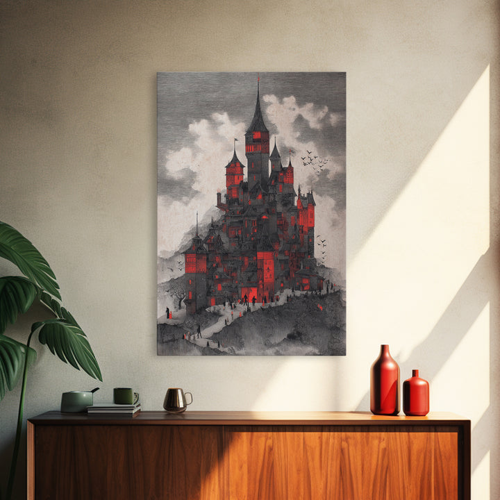 The Vampire Castle, Victorian Macabre Art, Vertical Wall Art, Gothic Horror Wall Art, Framed Canvas Print, Halloween Wall Art