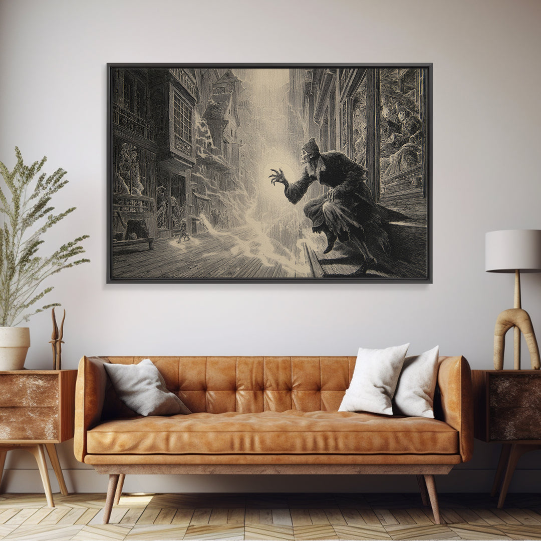 The Ghost Town Main Street, Gothic Engraving Art, Landscape Wall Art, Macabre Wall Art, Canvas Print, Halloween Wall Art