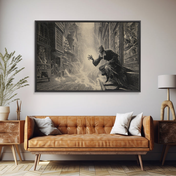 The Ghost Town Main Street, Gothic Engraving Art, Landscape Wall Art, Macabre Wall Art, Canvas Print, Halloween Wall Art