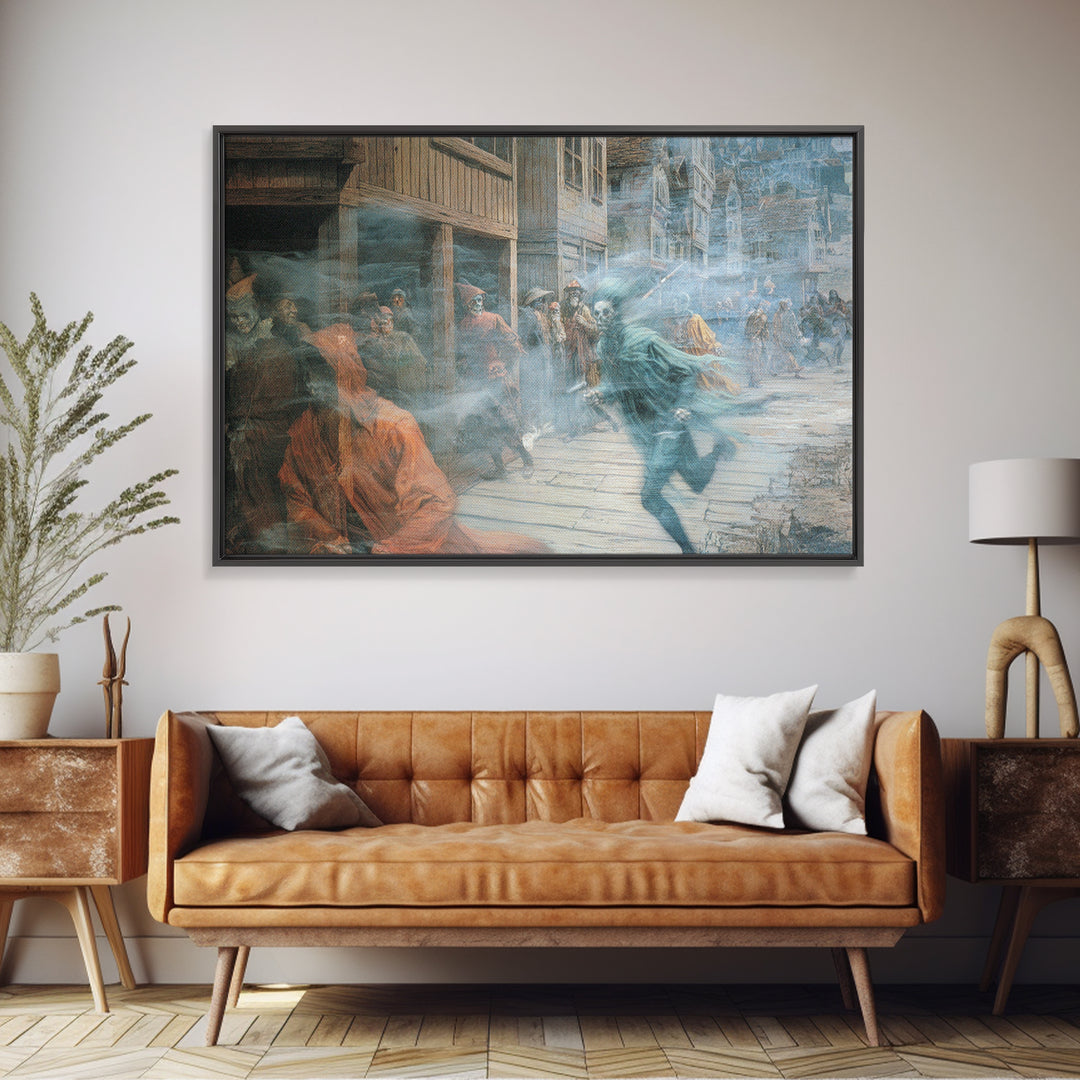 The Ghost Town Main Street, Medieval Grotesque Art, Landscape Wall Art, Gothic Horror Wall Art, Framed Canvas Print