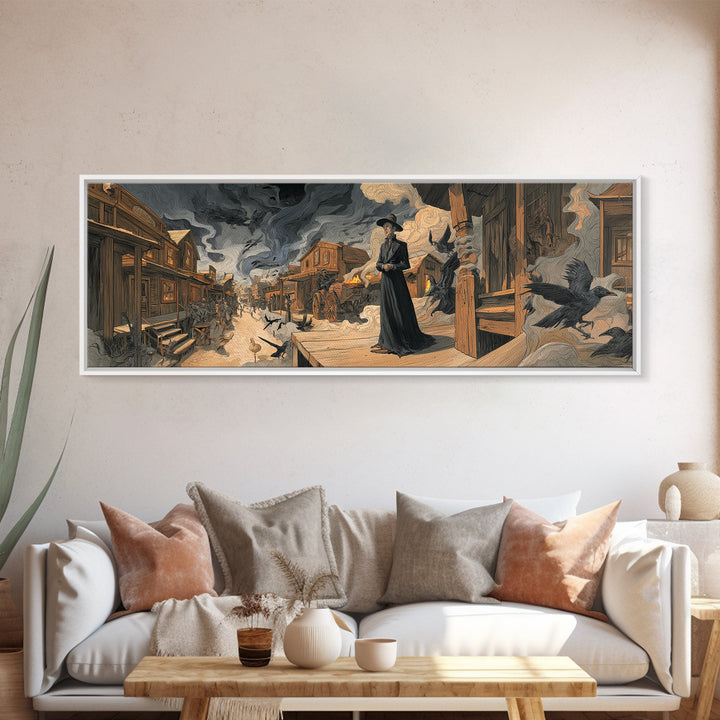 The Ghost Town Main Street, Dark Renaissance Art, Extra Wide Wall Art, Dark Fantasy Wall Art, Framed Canvas Print