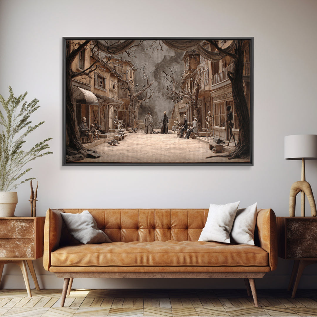 The Ghost Town Main Street, Danse Macabre Art, Landscape Wall Art, Macabre Wall Art, Canvas Print, Halloween Wall Art