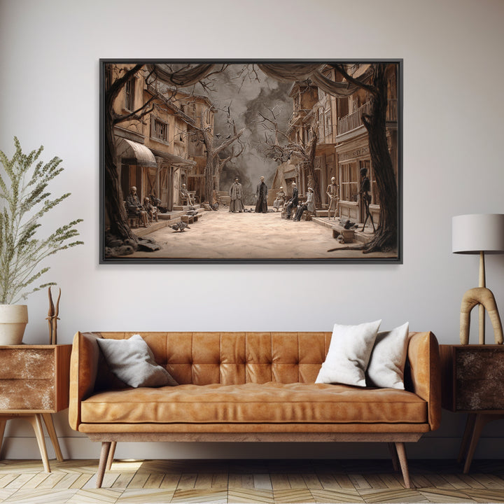 The Ghost Town Main Street, Danse Macabre Art, Landscape Wall Art, Macabre Wall Art, Canvas Print, Halloween Wall Art