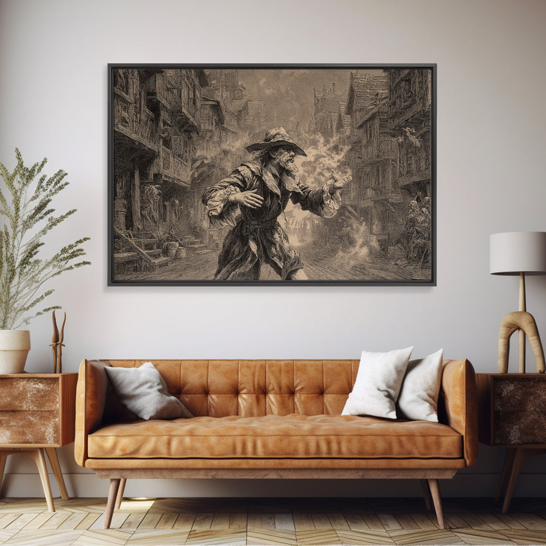 The Ghost Town Main Street, Baroque Witchcraft Art, Landscape Wall Art, Dark Halloween Decor, Canvas Print, Halloween Wall Art
