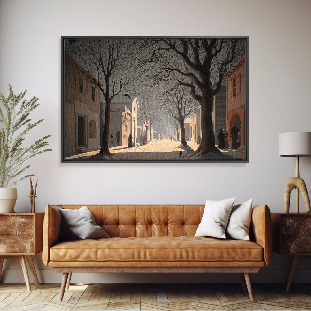 The Ghost Town Main Street, Romantic Gothic Landscape, Landscape Wall Art, Dark Halloween Decor, Canvas Print, Halloween Wall Art