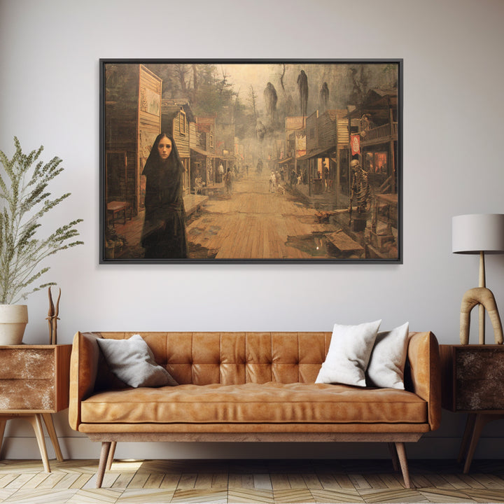 The Ghost Town Main Street, Symbolist Gothic Landscape, Landscape Wall Art, Macabre Wall Art, Framed Canvas Print, Halloween Wall Art