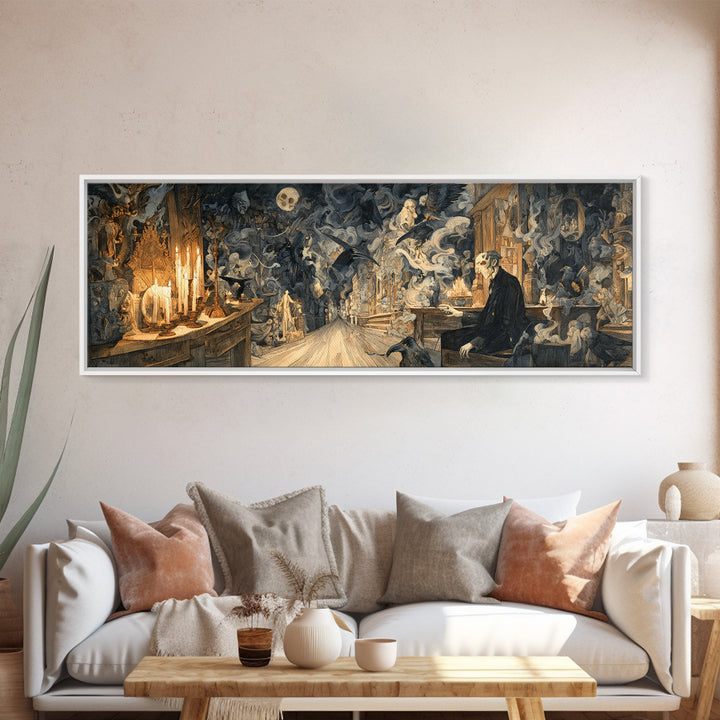 The Ghost Town Main Street, Ornate Symbolist Art, Extra Wide Wall Art, Gothic Horror Wall Art, Canvas Print, Halloween Wall Art