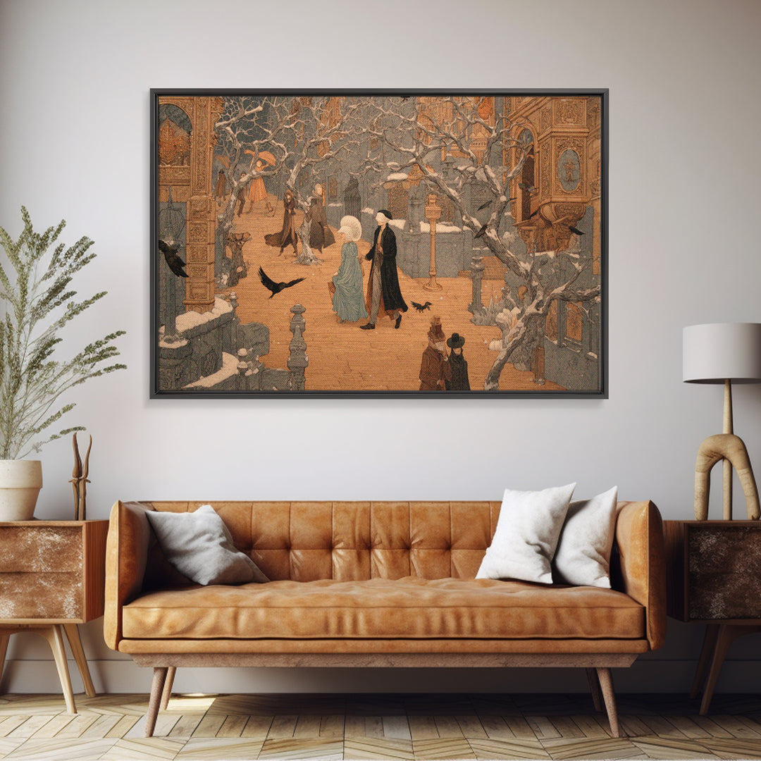 The Ghost Town Main Street, Symbolist Death Art, Landscape Wall Art, Macabre Wall Art, Canvas Print, Halloween Wall Art