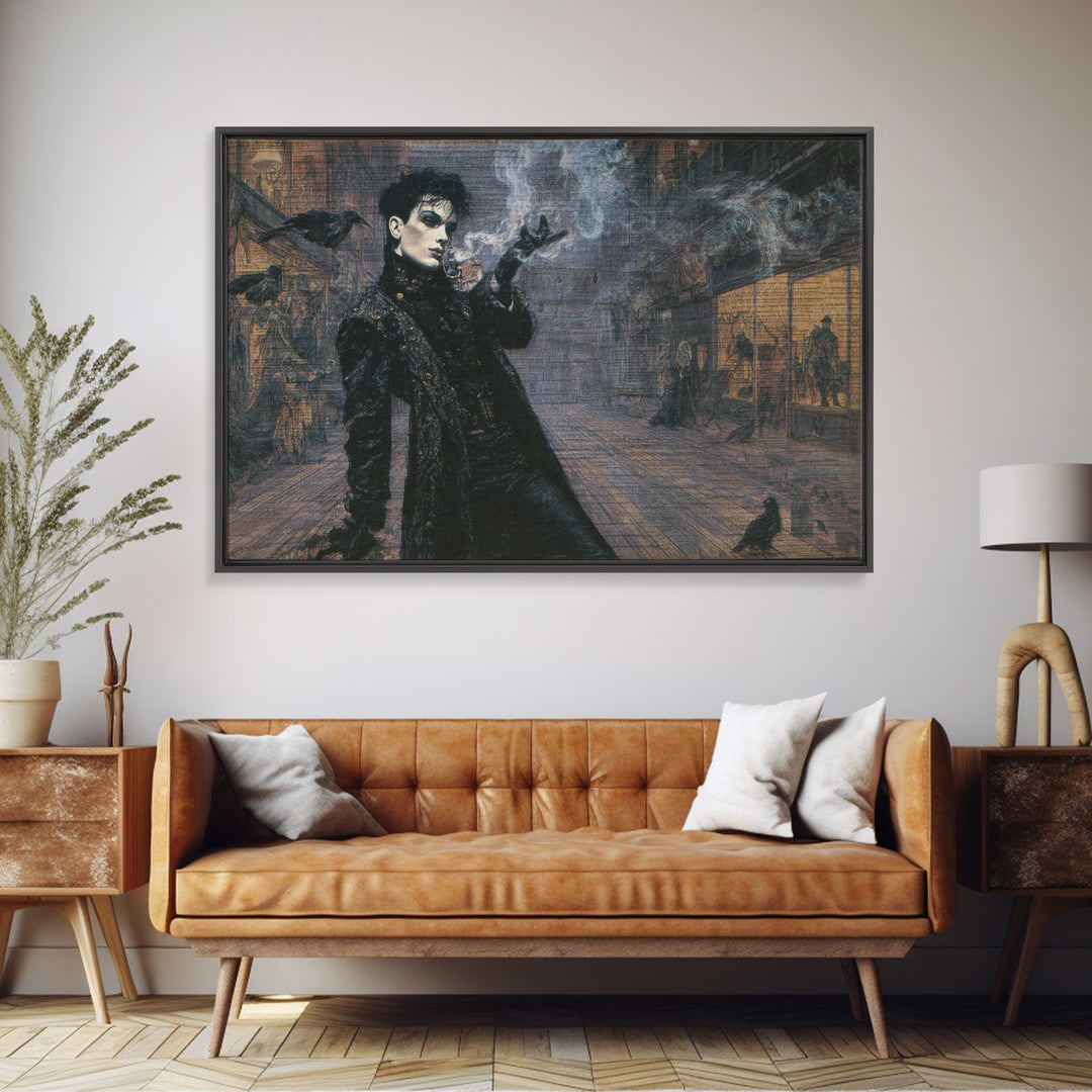The Ghost Town Main Street, Dark Symbolist Art, Landscape Wall Art, Gothic Horror Wall Art, Framed Canvas Print