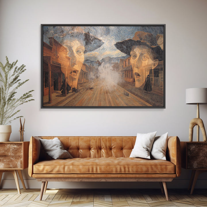 The Ghost Town Main Street, Expressionist Gothic Art, Landscape Wall Art, Dark Halloween Decor, Canvas Print, Halloween Wall Art