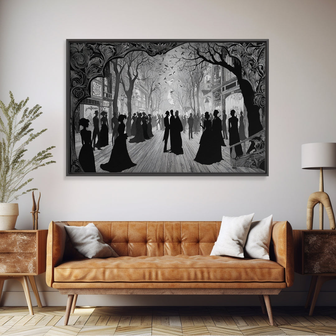 The Ghost Town Main Street, Decadent Line Art, Landscape Wall Art, Dark Fantasy Wall Art, Canvas Print, Halloween Wall Art