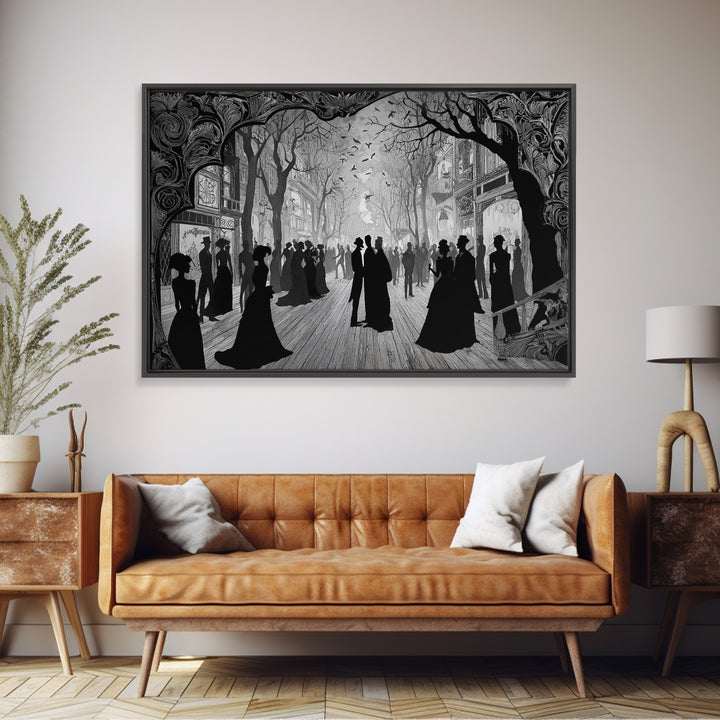The Ghost Town Main Street, Decadent Line Art, Landscape Wall Art, Dark Fantasy Wall Art, Canvas Print, Halloween Wall Art