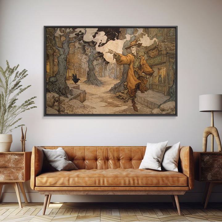 The Ghost Town Main Street, Gothic Storybook Art, Landscape Wall Art, Dark Fantasy Wall Art, Framed Canvas Print, Halloween Wall Art