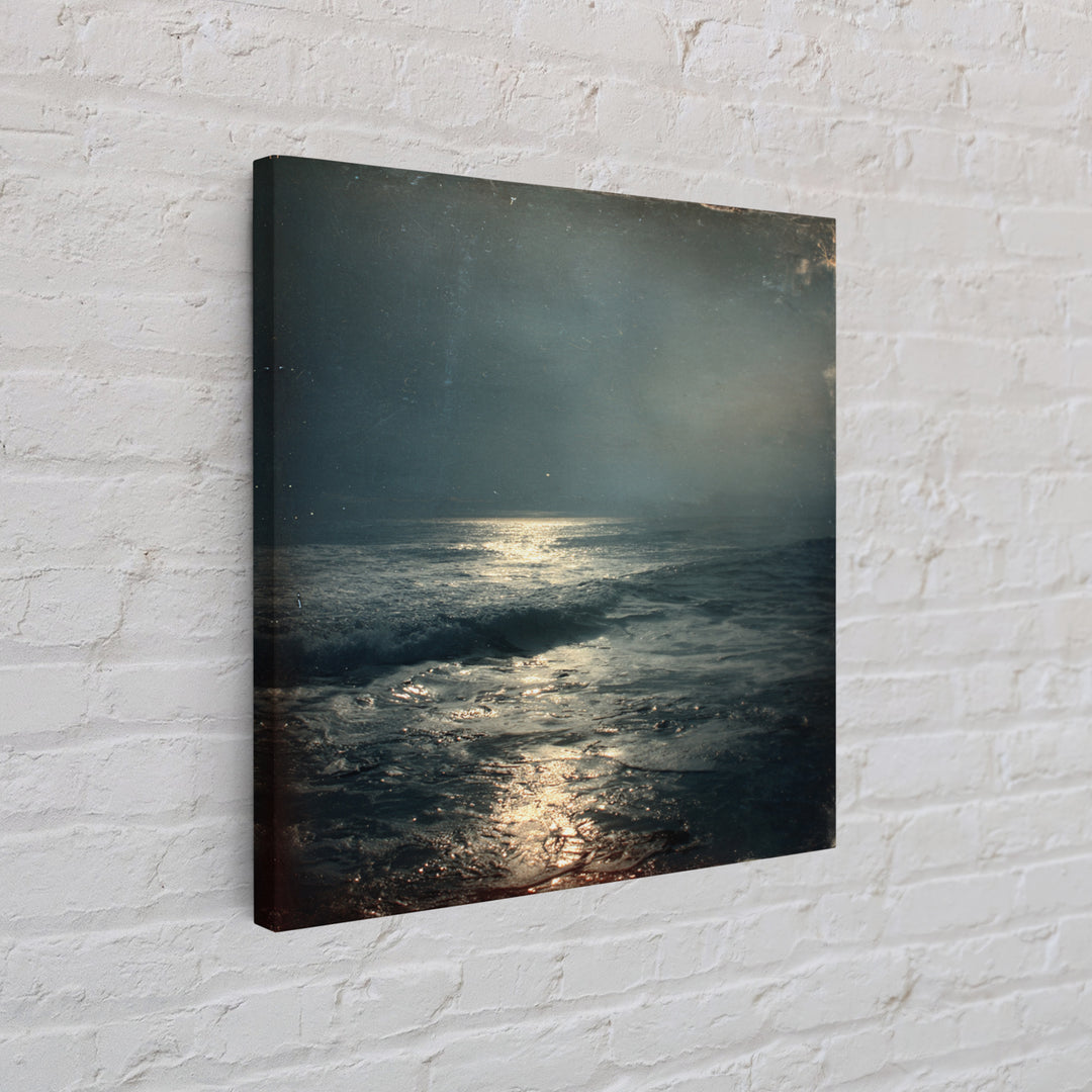 Stormy Sea under a Nearly Black Sky Framed Canvas Print, Dark Art, Textured Painting, Living Room Decor, Fine Art, Nocturne, DAR-1x1-29