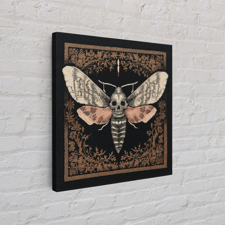 Moth with Skull Pattern on Black Ground Framed Canvas Print, Dark Art, Unique Wall Decor, Living Room Decor, Fine Art, Nocturne, DAR-1x1-39