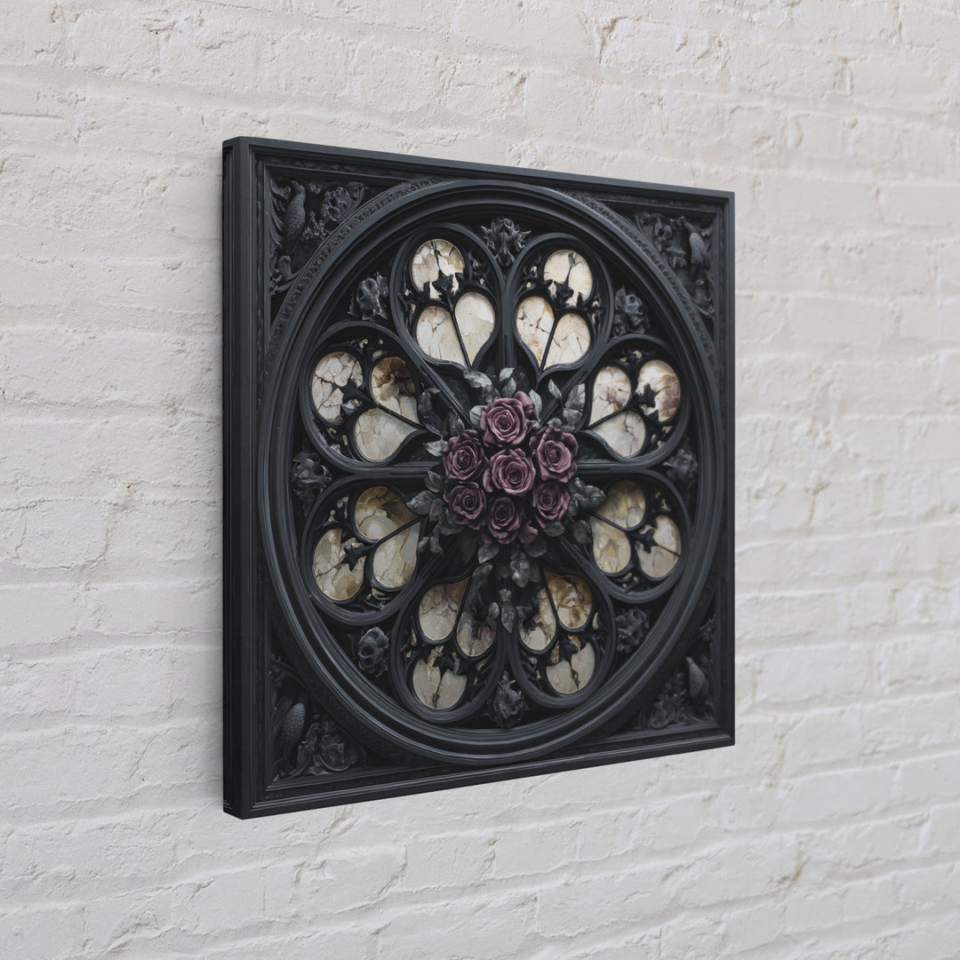 Gothic Cathedral Window Framed Canvas Print, Dark Art, Room Decor, Living Room Decor, Fine Art, Nocturne, Digital Art, DAR-1x1-40