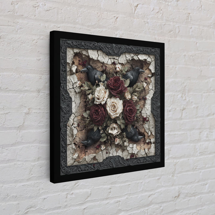 Black Roses Blooming from Cracked Stone Canvas Print, Dark Art, Fantasy Art, Living Room Decor, Fine Art, Nocturne, DAR-1x1-50