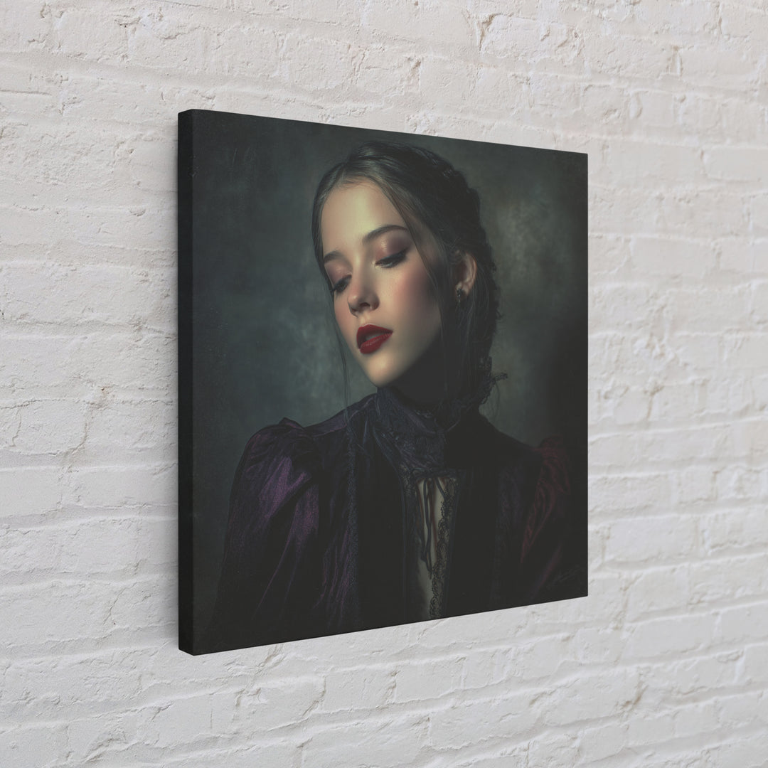Vampire Inspired Portrait with Pale Dramatic Light Canvas Print, Dark Art, Minimalist Decor, Living Room Decor, Nocturne, DAR-1x1-85