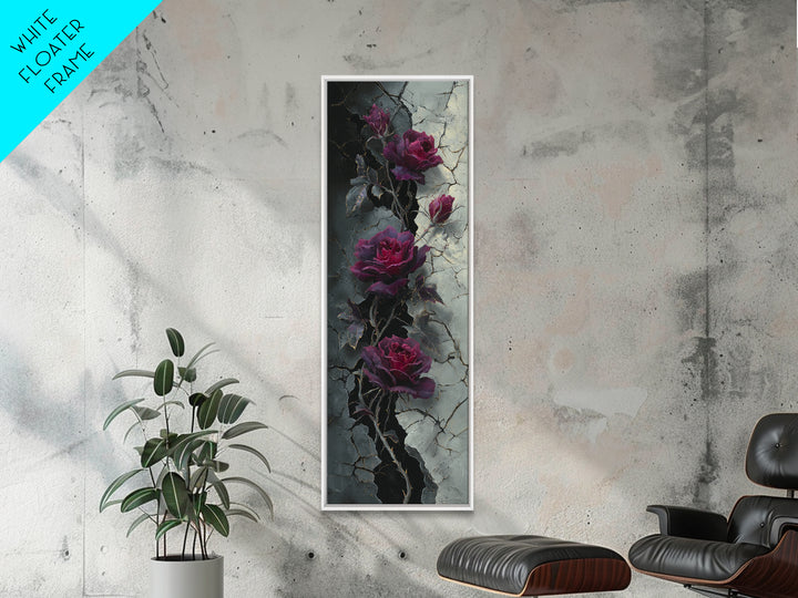 Black Roses Blooming from Cracked Stone Canvas Print, Dark Art, Gallery Decor, Living Room Decor, Fine Art, Nocturne, DAR-1x3-14