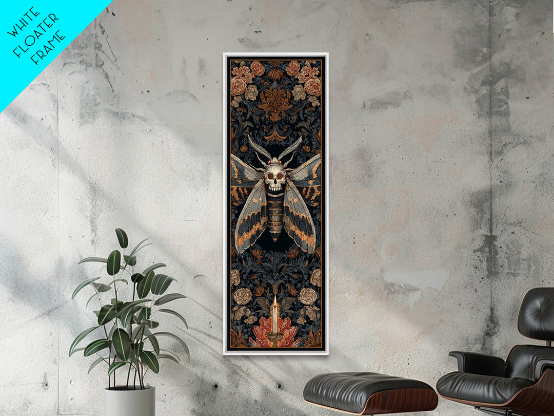 Moth with Skull Pattern on Black Ground Canvas Print, Dark Art, Printable Art, Living Room Decor, Oil Painting, Nocturne, DAR-1x3-27