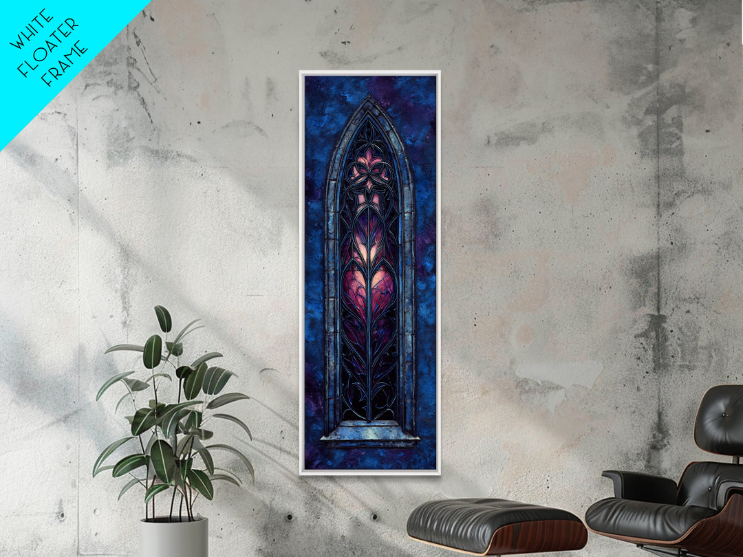 Gothic Cathedral Window Framed Canvas Print, Dark Art, Minimalist Decor, Living Room Decor, Fine Art, Nocturne, Oil Painting, DAR-1x3-4