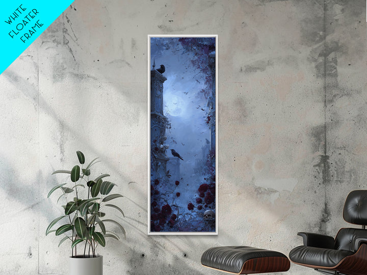 Silent Graveyard with Blue Moon Haze Framed Canvas Print, Dark Art, Horror Wall Art, Living Room Decor, Oil Painting, Nocturne, DAR-1x3-54