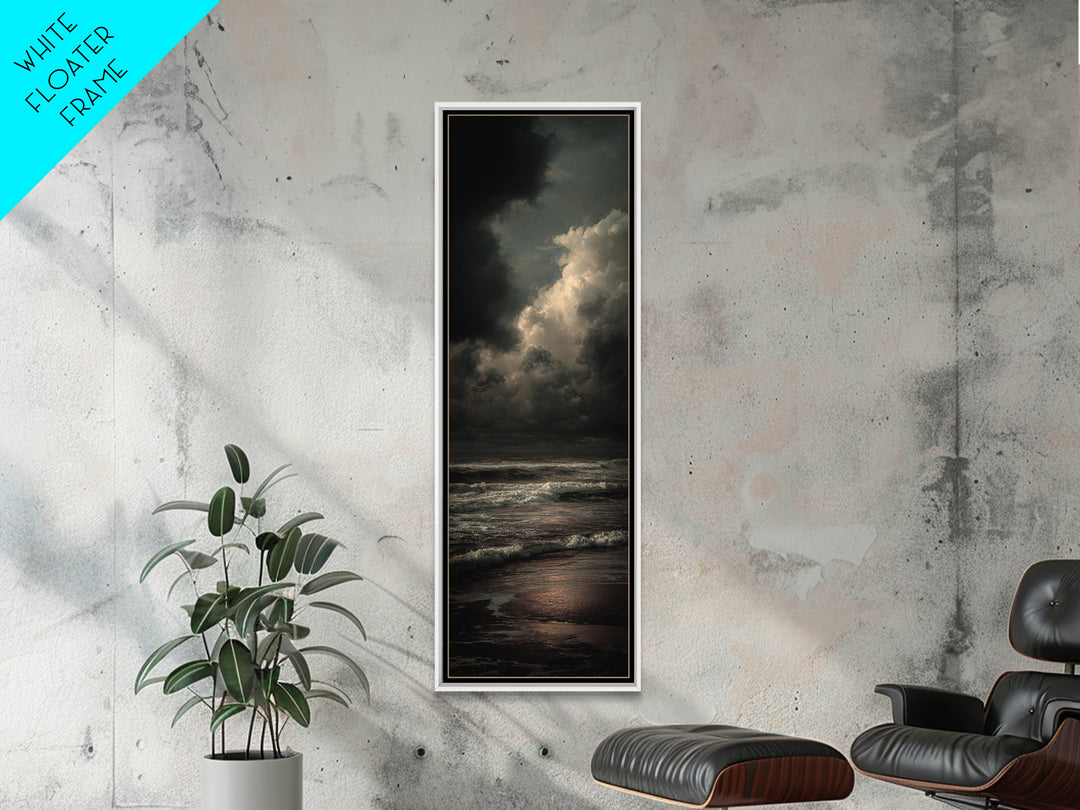 Stormy Sea under a Nearly Black Sky Canvas Print, Dark Art, Painting, Living Room Decor, Fine Art, Nocturne, Gothic Wall Art, DAR-1x3-65