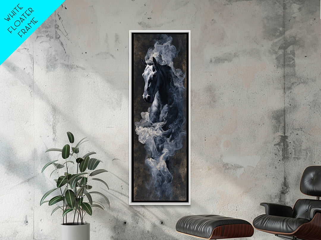 Black Horse Emerging from Smoke Framed Canvas Print, Dark Art, Weird Art, Living Room Decor, Fine Art, Nocturne, DAR-1x3-79