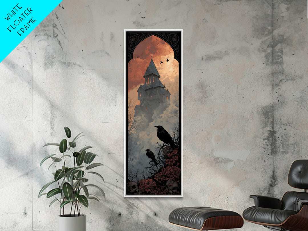 Haunted Mansion Silhouette on Distant Hill Canvas Print, Dark Art, Wall Art, Living Room Decor, Oil Painting, Nocturne, DAR-1x3-90