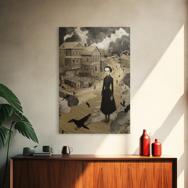 The Ghost Town Main Street, Victorian Macabre Art, Vertical Wall Art, Dark Halloween Decor, Canvas Print, Halloween Wall Art