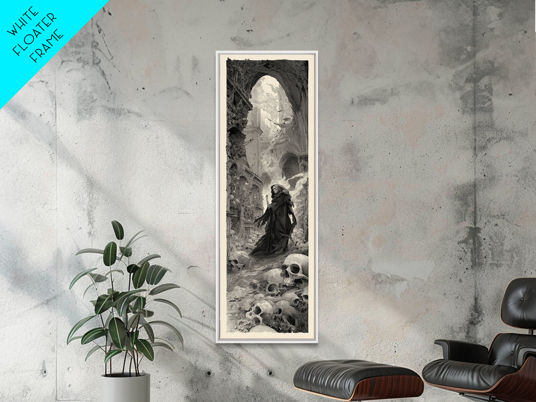 The Endless Catacombs, Gothic Engraving Art, Tall Narrow Wall Art, Dark Halloween Decor, Canvas Print, Halloween Wall Art