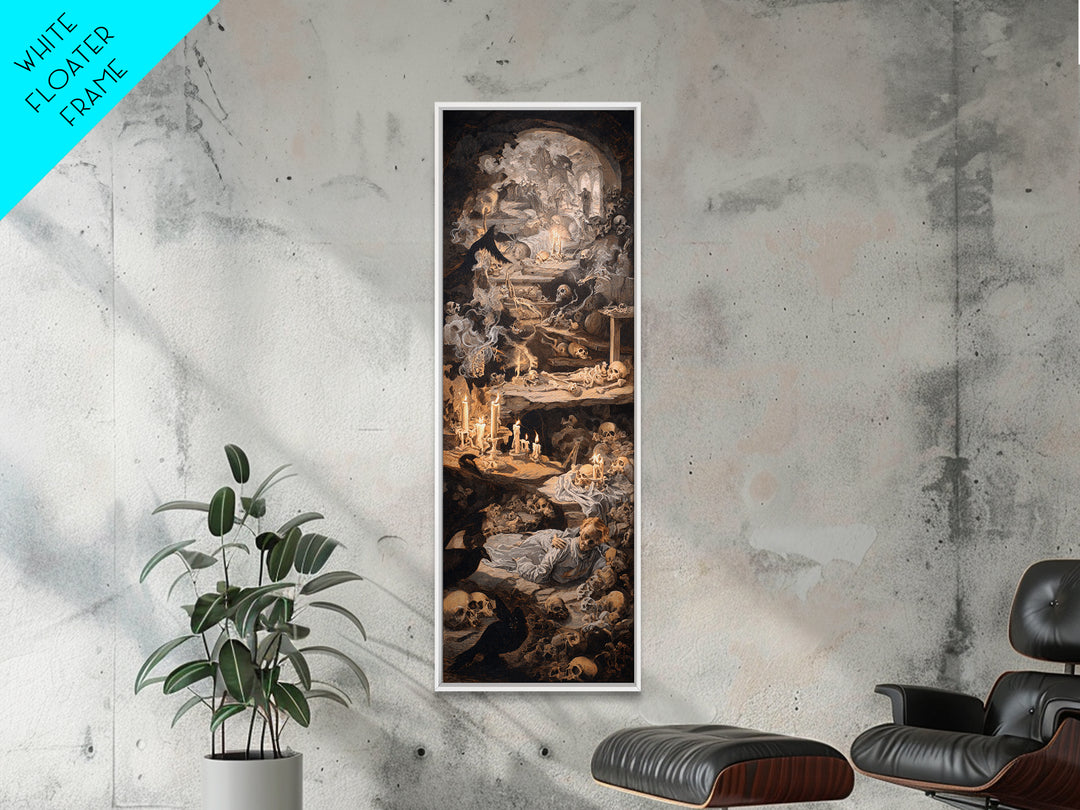 The Endless Catacombs, Gothic Nightmare Art, Tall Narrow Wall Art, Dark Halloween Decor, Framed Canvas Print, Halloween Wall Art