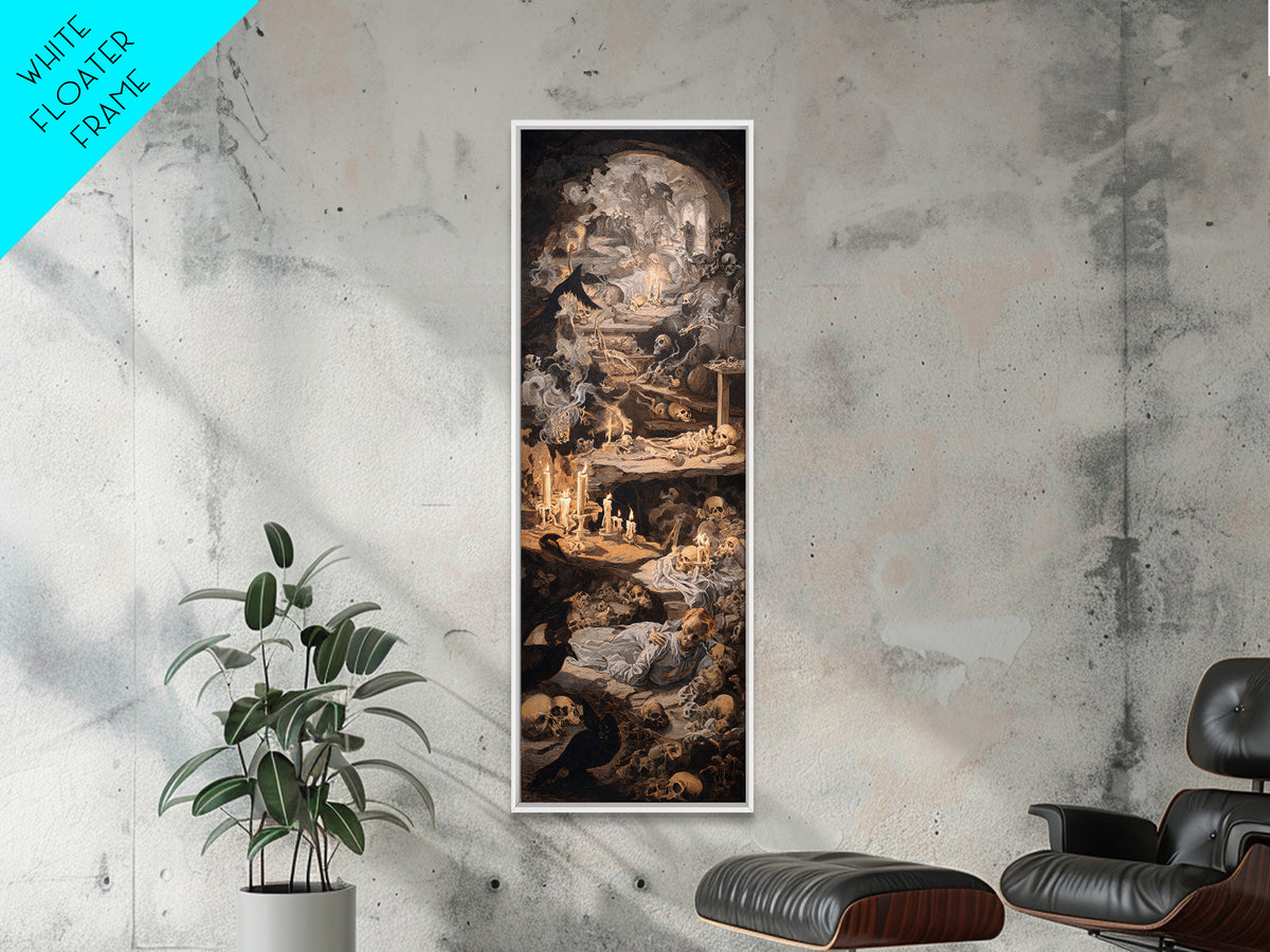 The Endless Catacombs, Gothic Nightmare Art, Tall Narrow Wall Art, Dark Halloween Decor, Framed Canvas Print, Halloween Wall Art