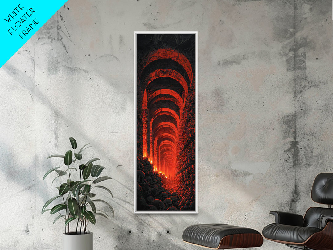 The Endless Catacombs, Visionary Gothic Art, Tall Narrow Wall Art, Dark Halloween Decor, Framed Canvas Print, Halloween Wall Art