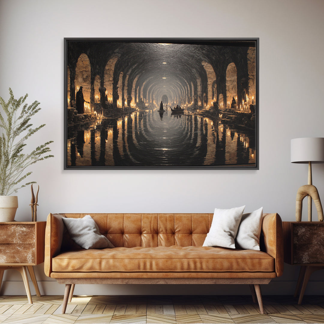 The Endless Catacombs, Symbolist Gothic Landscape, Landscape Wall Art, Macabre Wall Art, Canvas Print, Halloween Wall Art, Dark Fantasy Art