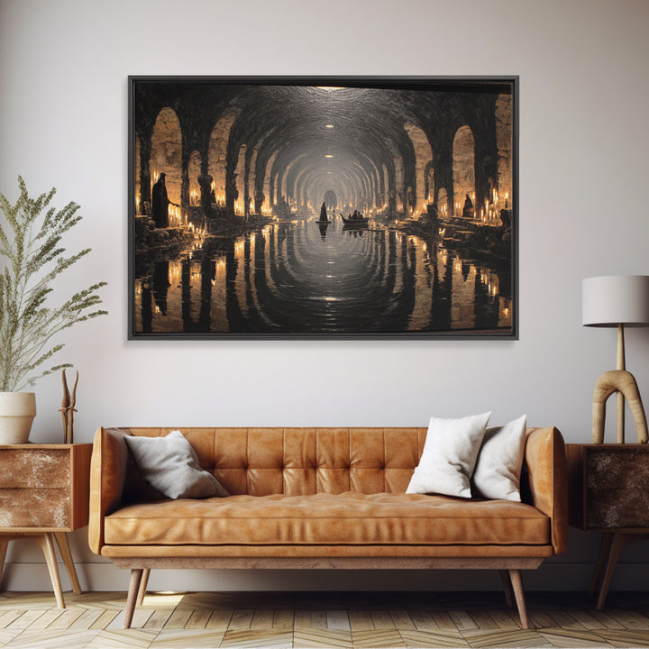 The Endless Catacombs, Symbolist Gothic Landscape, Landscape Wall Art, Macabre Wall Art, Canvas Print, Halloween Wall Art, Dark Fantasy Art