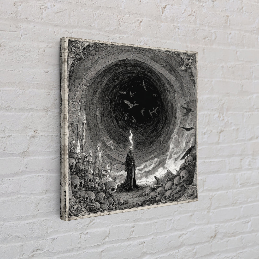 The Endless Catacombs, Expressionist Nightmare Art, Square Wall Art, Dark Fantasy Wall Art, Framed Canvas Print, Halloween Wall Art