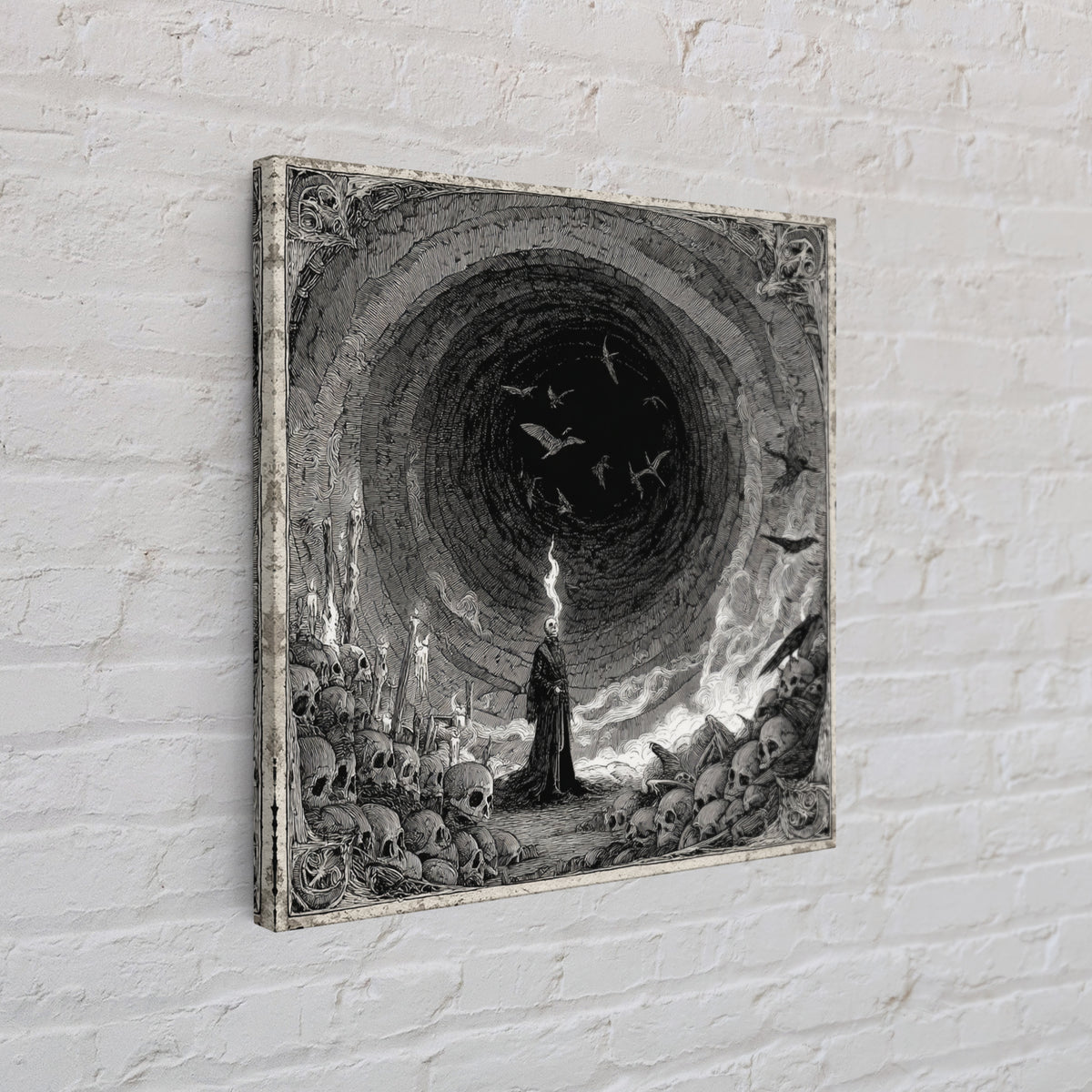 The Endless Catacombs, Expressionist Nightmare Art, Square Wall Art, Dark Fantasy Wall Art, Framed Canvas Print, Halloween Wall Art